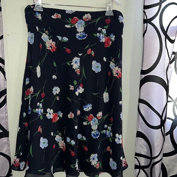 Chaps Long Skirt Women's Navy Floral All over print Size 10 - Picture 2 of 6